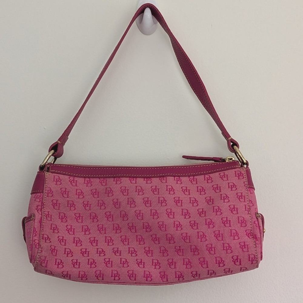 Vintage Dooney & Bourke Pink Y2K DB Monogram Canvas Leather Buckle Shoulder Bag - Picture 2 of 16